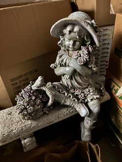Cute ceramic little girl yard deco