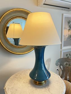 Visual Comfort Large Porcelain Table Lamp- Brass- 34” - Designer Lighting