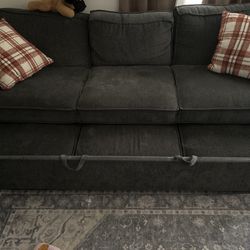 Dark Gray Sleeper Sofa w/ Cup Holders – Pull-Out Bed – $300