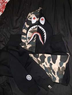 A Bathing ape black camo bape sharks hoodie