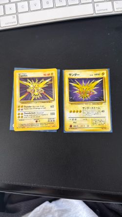 ⚡ Pokémon Zapdos Holo Pair – English Base Set #16/102 & Japanese No.145 (1996) – Lightly Played Vintage