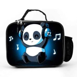 NEW! Music Panda Lunch Box Cooler, Padded Liner, side/inner pocket, 9x11x3, Faux Leather