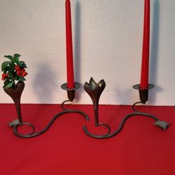 Silver Candlesticks w/floral Vase