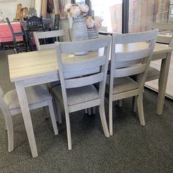 Grey Wooden Dining Table With 6 Chairs