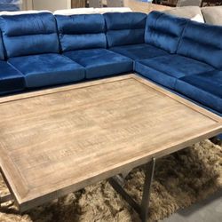 Vogue Blue Velvet Sectional / couch 