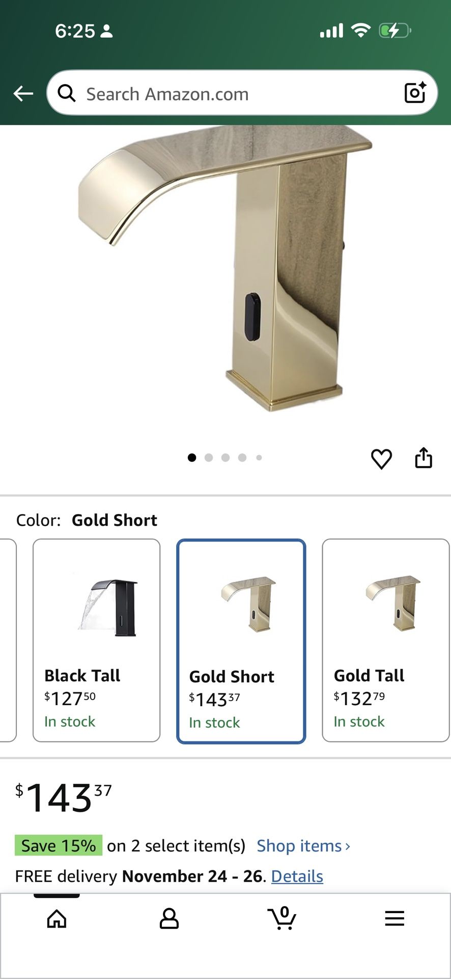 WAUFSBBAE Luxury Matte Black Sensor Bathroom Faucet Cold and Hot Deck Mounted Tap Short and Tall Sink Mixer(Gold Short)