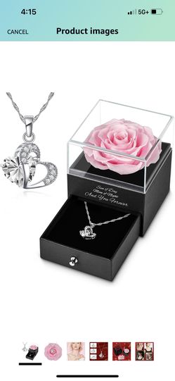 Preserved Real Rose With Heart Necklace (pink)