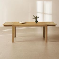 mopio Logan Solid Wood 91" Extendable Dining Table, Modern Farmhouse Solid Rubberwood with Light