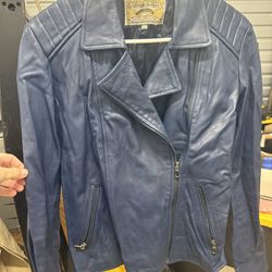 Leather Factory Original Italian Moto Jacket - 100% Vera Pelle, Size 48 (L), Navy Blue