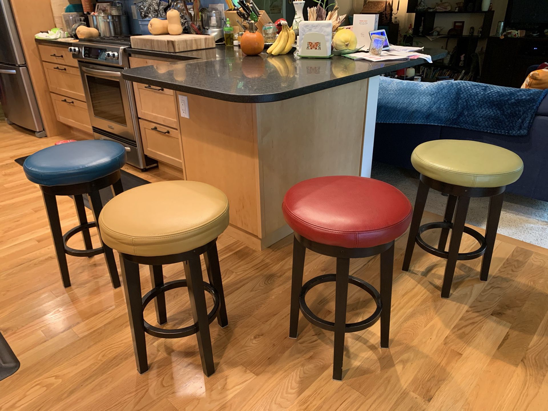 Swivel Leather/Wood Bar Stools-All 4 for $190