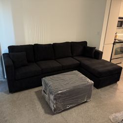 Brand New Black Sectional With Free Ottoman 
