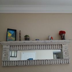 Shabby-chic WHITE Shelf with Mirror 