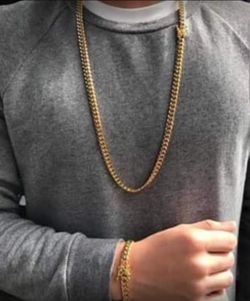 8MM Cuban Link Set 14K Gold Plated Doesn't Loses Color