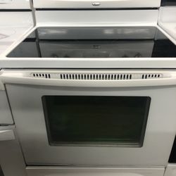 White Self Clean Glass Top Stove 