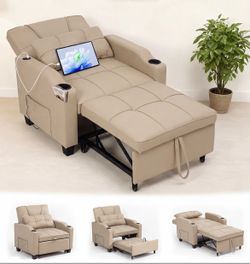 New in Box light beige chair bed !!! With massage.  Perfect for guest room or Studio