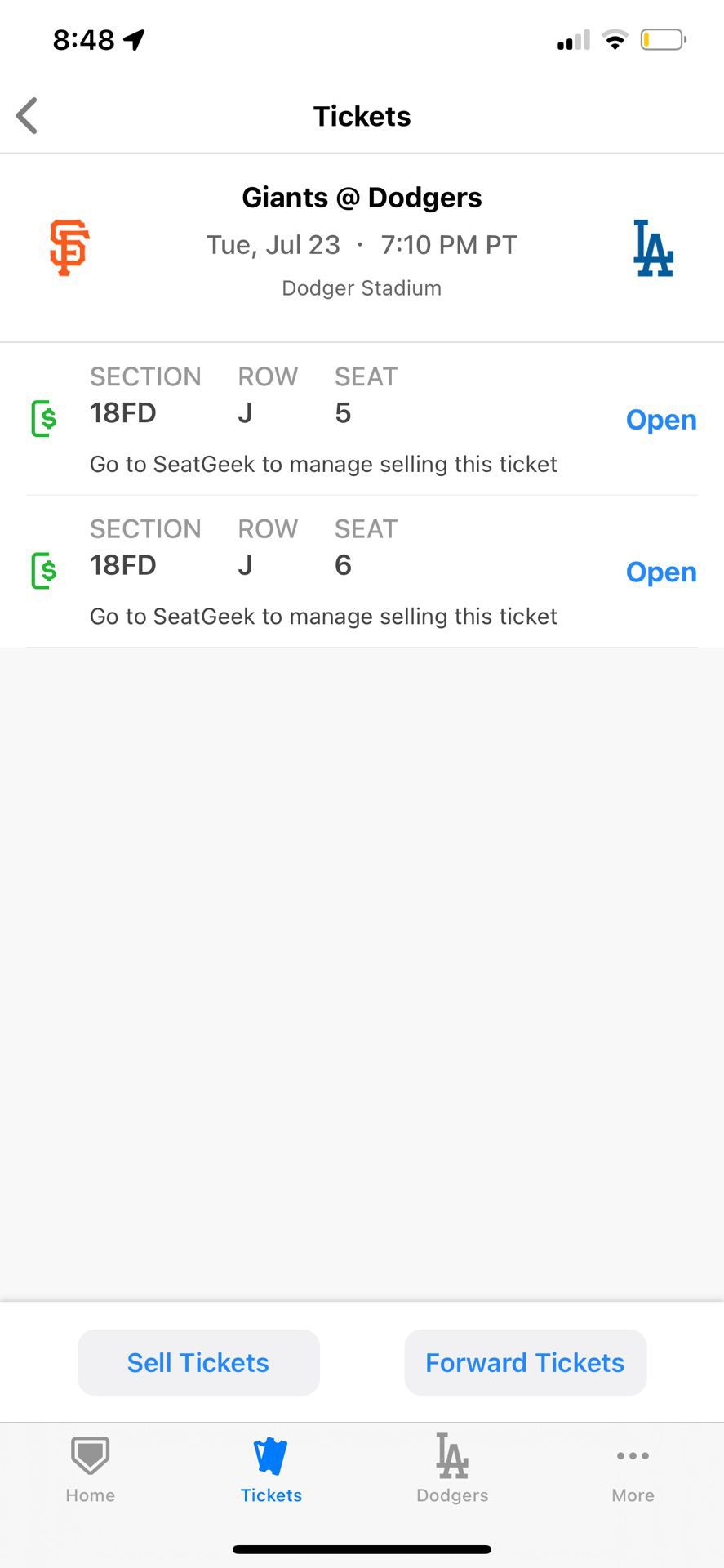 Dodgers Tickets (2 Tickets)