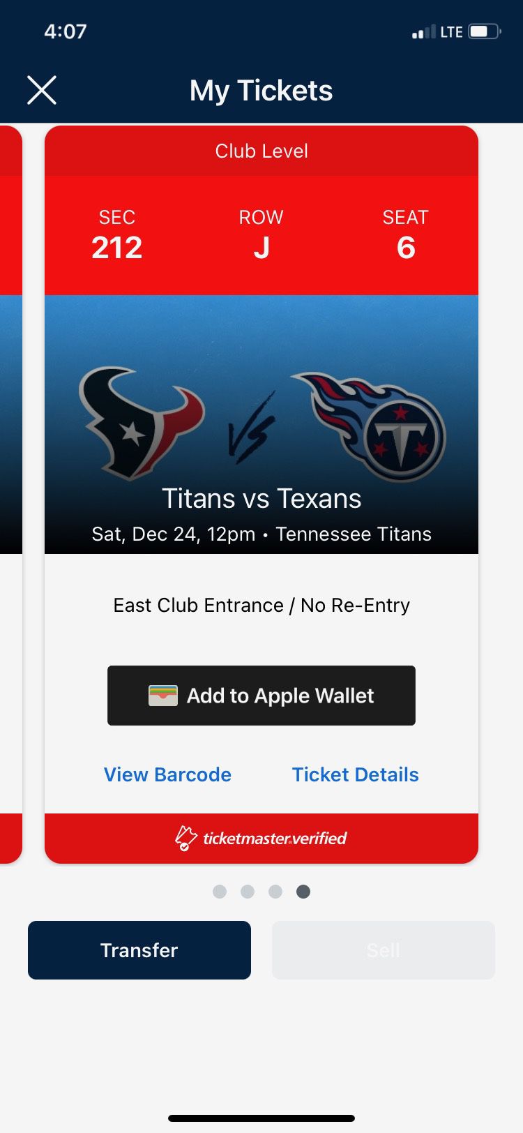 Titans Vs Texans 12/24/22 CLUB LEVEL (DO NOT ASK IF I HAVE TIX TO OTHER GAMES. USE COMMON SENSE )