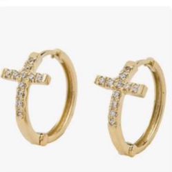 Beautiful Brand New Gold plated Cross Hoop Earrings