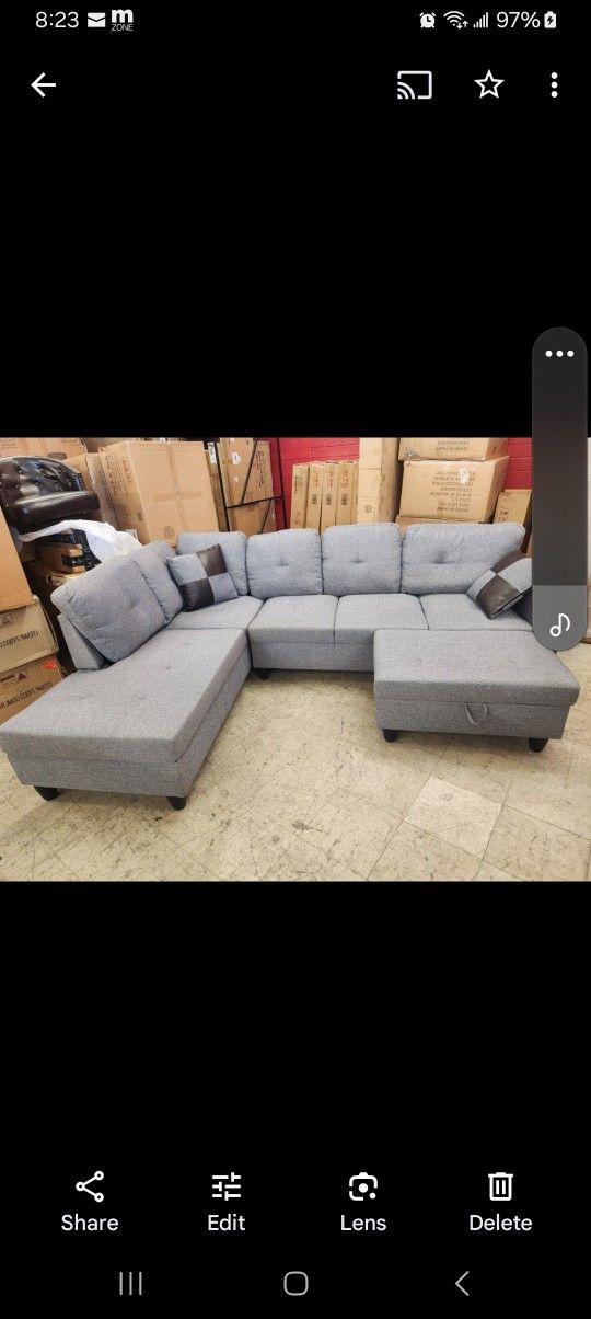 New Grey Sectional With Ottoman 
