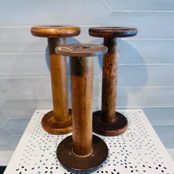 Vintage Wooden Industrial Textile Spools Set of 3.
