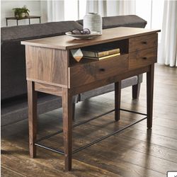 Walnut Finish Living Room Wooden Console Table with Drawers