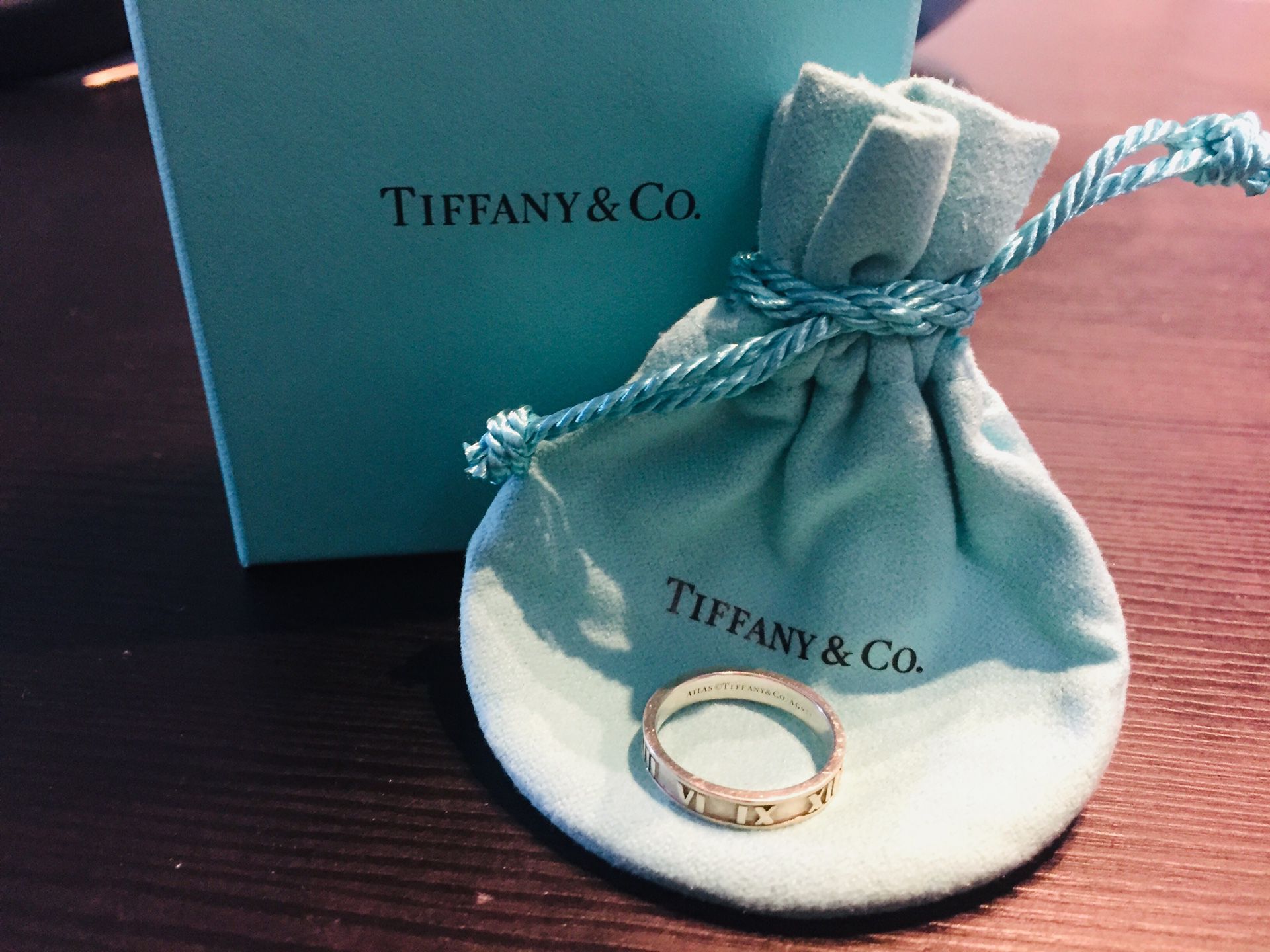 Tiffany & Co Silver Atlas Narrow Roman Numeral Ring - Size 6.5