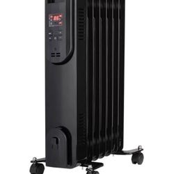 1500-Watt, 7-Fin Portable Oil Filled Radiator Electric Space Heater with Digital Display, Remote, Thermostat, Tip Over