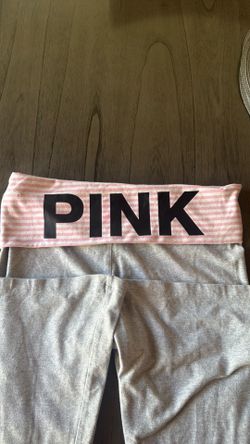 Pink Grey Fold over Flare Leggings