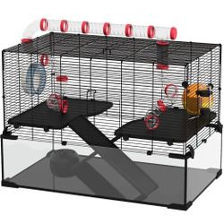 Deluxe 31" Hamster / Gerbil Cage~NEW IN BOX~w Tube & Tunnel, Deep Heavy Glass Bottom