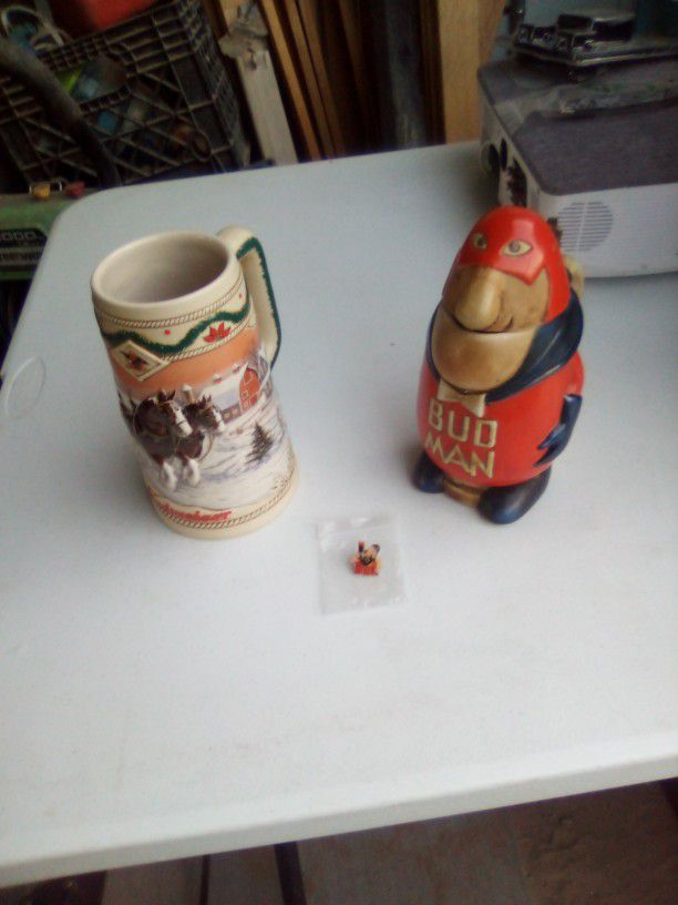 BUD MAN! Collectable Budweiser Stein(s) And Pin