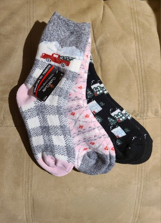 CUDDL DUDS Women's Lounge Plush Socks - 3 Pack Plush Fill (Black/Pink/Gray) - NEW