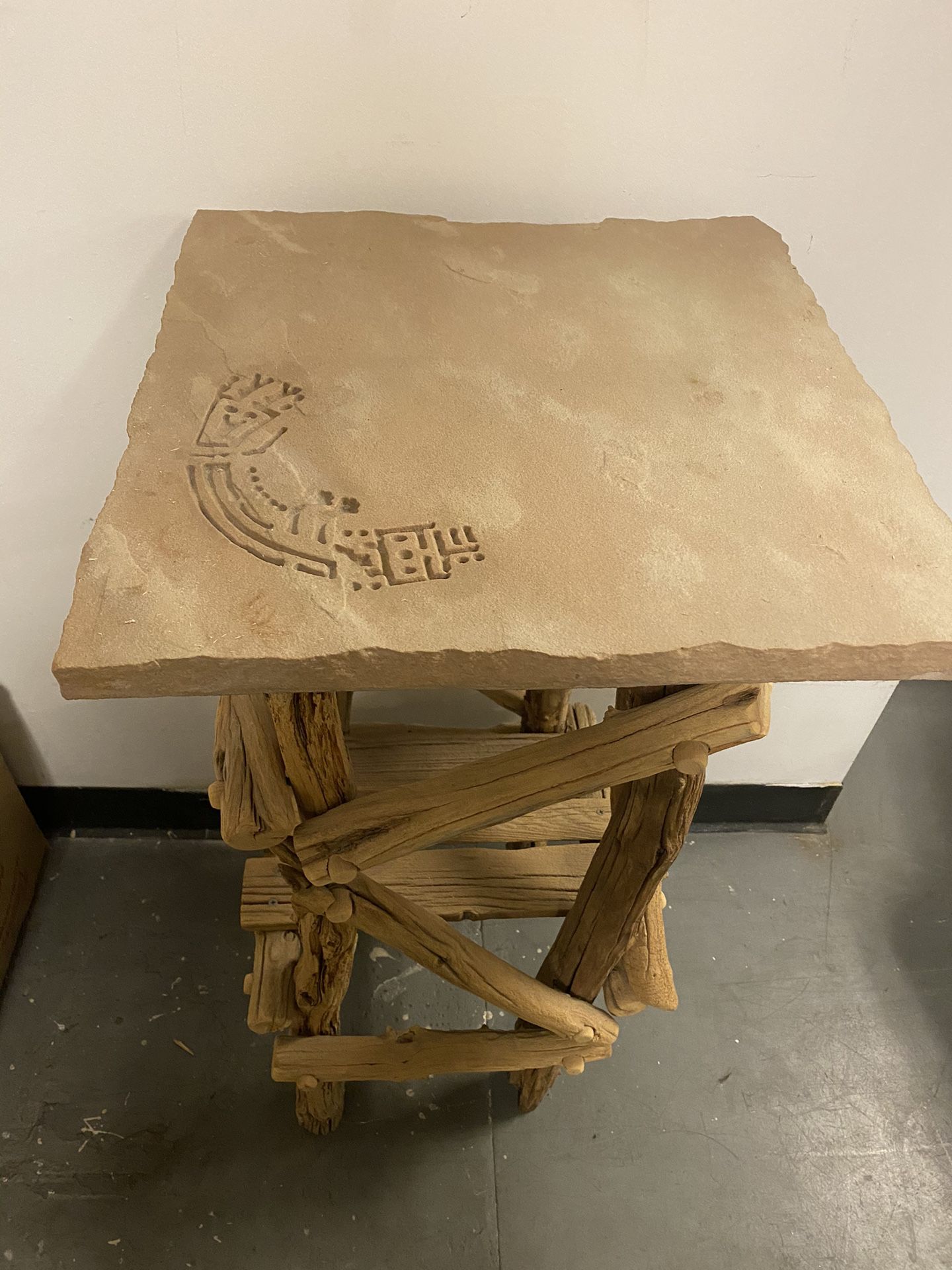 Hand Made Sahuaro Table With Stone Top With Layered Kokopelli 