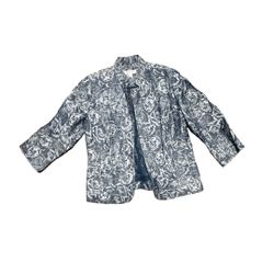 Coldwater Creek Womens Jacket Blazer Size 10 Blue Brocade Floral Button Linen