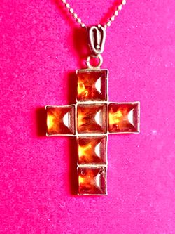 Old Pawn Amber Cross Necklace