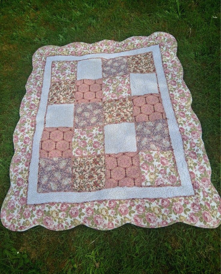 Handmade Reversible Quilt Throw Blanket Floral Rose Print Pink Purple