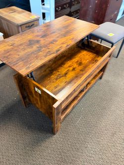 42" Lift Top Coffee Table with Hidden Storage Compartment and Open Shelves, Lift Tabletop Pop-Up Center Table for Living Room, Rustic Brown $50