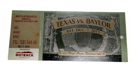 2013 Texas vs Baylor Football Ticket Stub Floyd Casey Stadium Dec. 7 Collectible