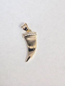 10kt Gold CZ Stone Shark Tooth Charm