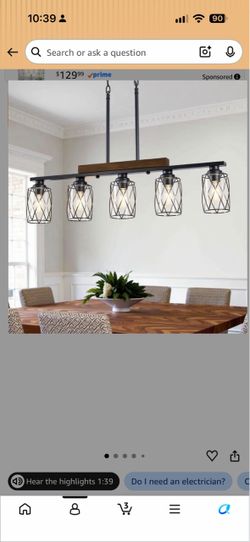 5-Light Dining Room Light Fixtures Over Table, Farmhouse Chandelier 38" Matte Black Wood Pendant Lights, Rustic Hanging Linear Ceiling Lighting, for K