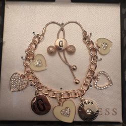 Guess Gold Charm Bracelet and earrings gift set NEW