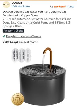 DOOOB Ceramic Pet Water Fountain with Copper Spout