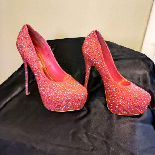 Mascotte High Heels,  Size 8.5, Pink With Rhinestones 