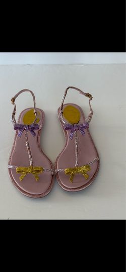 RENÉ CAOVILLA; PINK SANDALS, WITH PINK ABD GOLD BOW ACCEBT