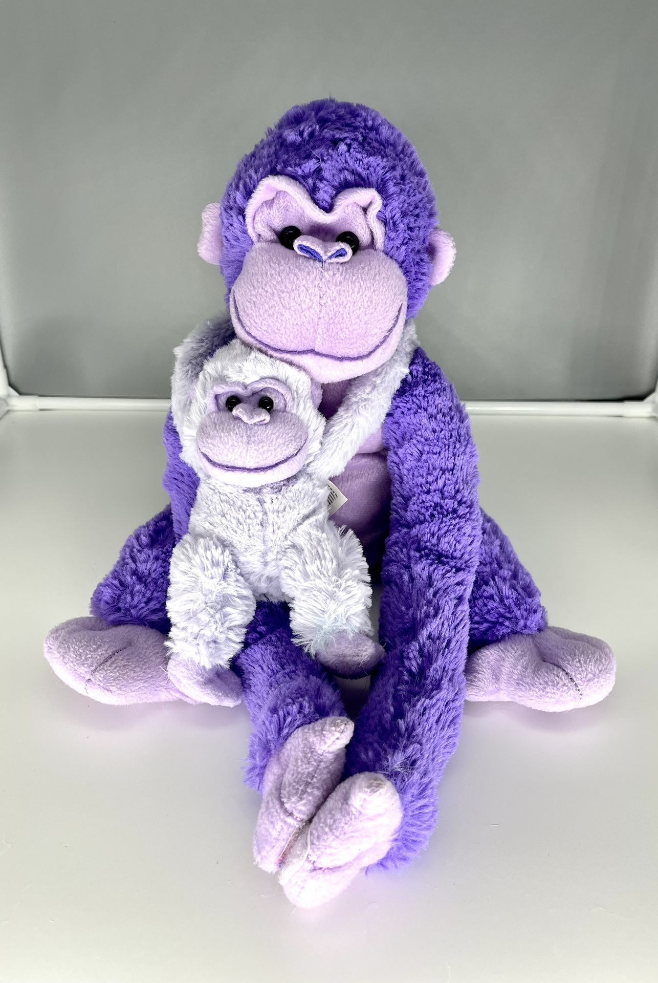 Animal Alley Purple Monkey Plush Toy Mom Baby Hook and Loop Hands Hanging 16" HTF