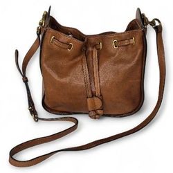 Frye Hobo Saddle Bucket Bag Genuine Italian Leather Cognac Brown Crossbody