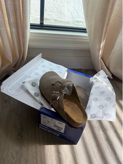 Taupe Birkenstock clogs