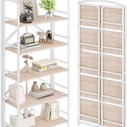 No-Assembly Folding Bookshelf Storage Shelves 5 Tiers Vintage Multifunctional Plant Flower Stand Sto