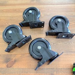 Rubber Swivel Caster  set Of 4  locking rolling wheels