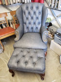 LEATHER VINTAGE WINGBACK CHAIR AND OTTOMAN