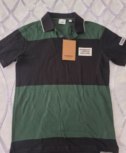 Burberry Authentic Logo Appliqué Striped Cotton Polo Shirt, New with Tag, Size M